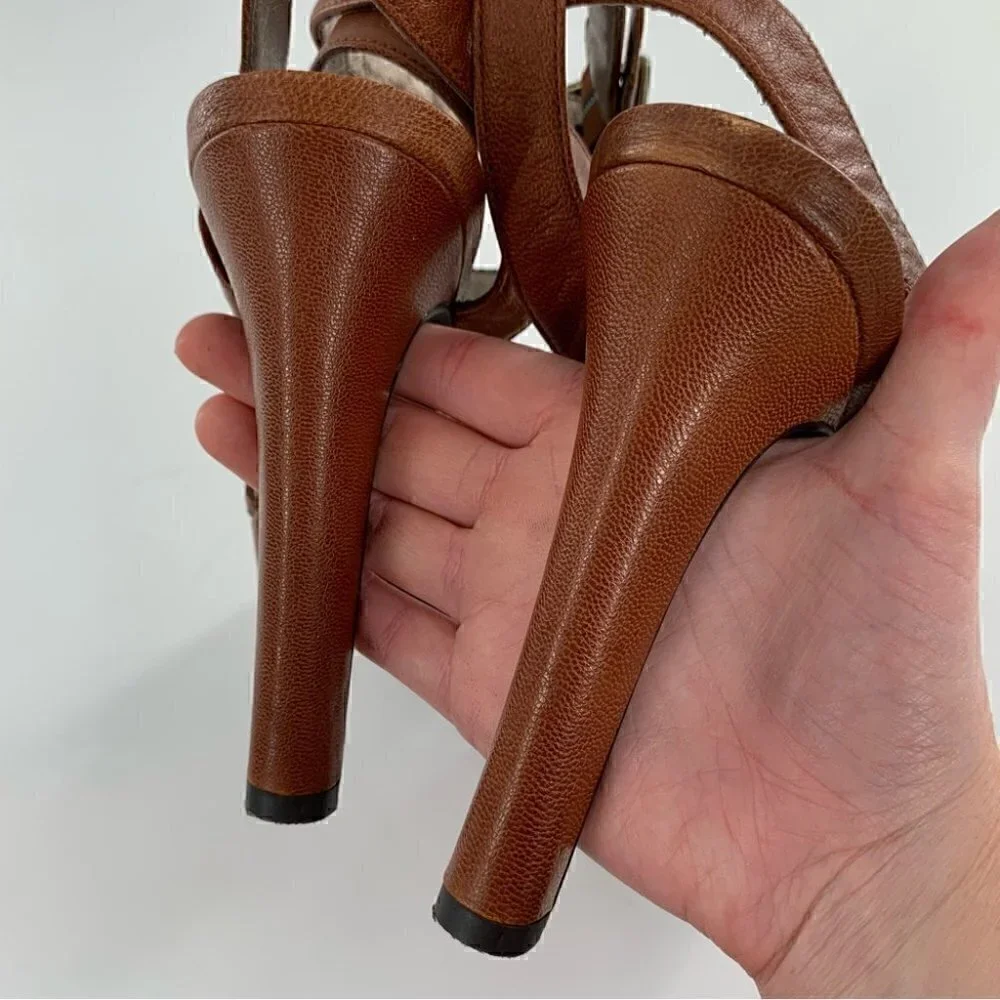 Moda Spana womens heels size 8 tan leather chunky platform vintage y2k
